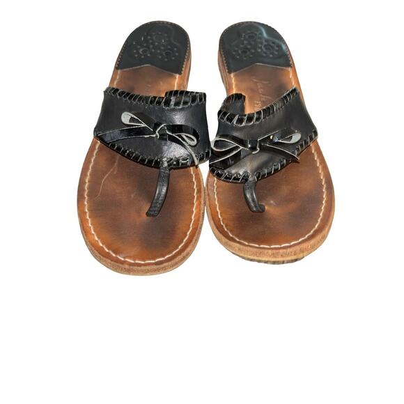 Jack Rogers Adeline Black Whipstitched Leather Bow Flat Sandals Women's‎ size 7M - Picture 2 of 8